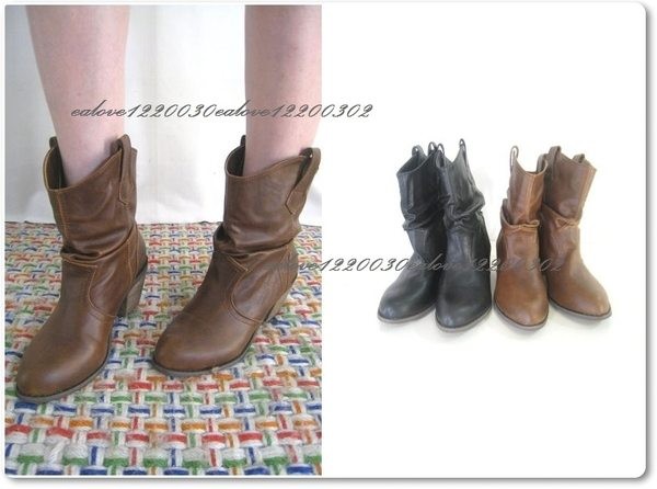 EALOVE☆韓國V口皺摺牛仔短靴